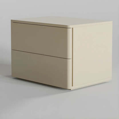 Rectangular White Wood 2-Drawer Nightstand — Milk Tea Color / 2 Piece Set