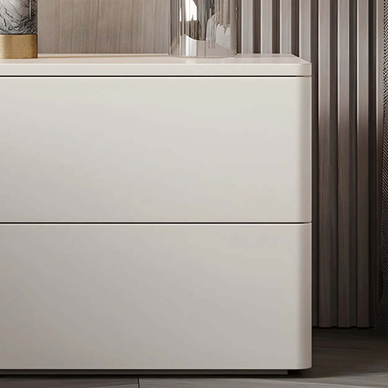 Rectangular White Wood 2-Drawer Nightstand — Milk Tea Color / 1 Piece