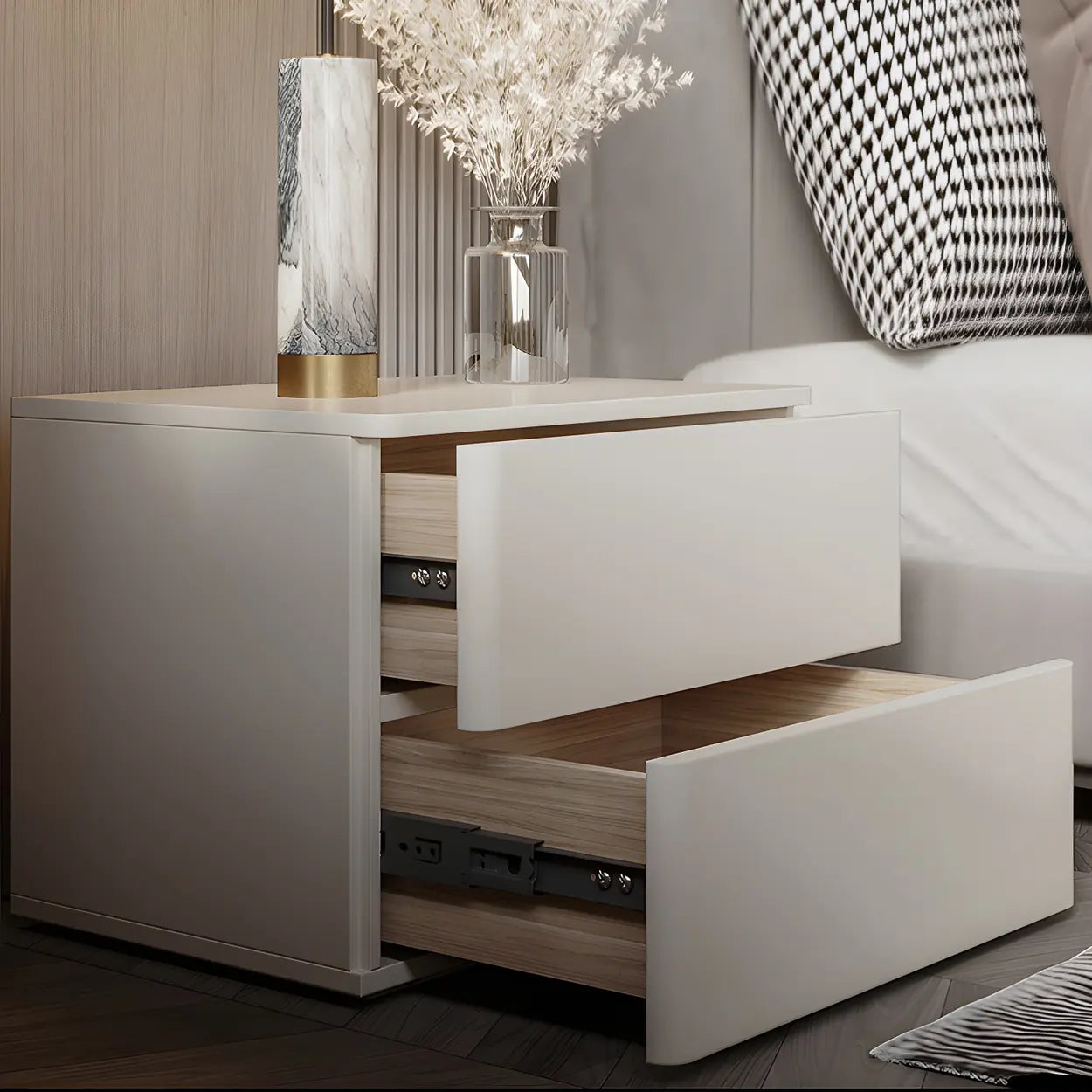 Rectangular White Wood 2-Drawer Nightstand — Black / 1 Piece