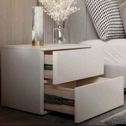 Rectangular White Wood 2-Drawer Nightstand — Black / 1 Piece