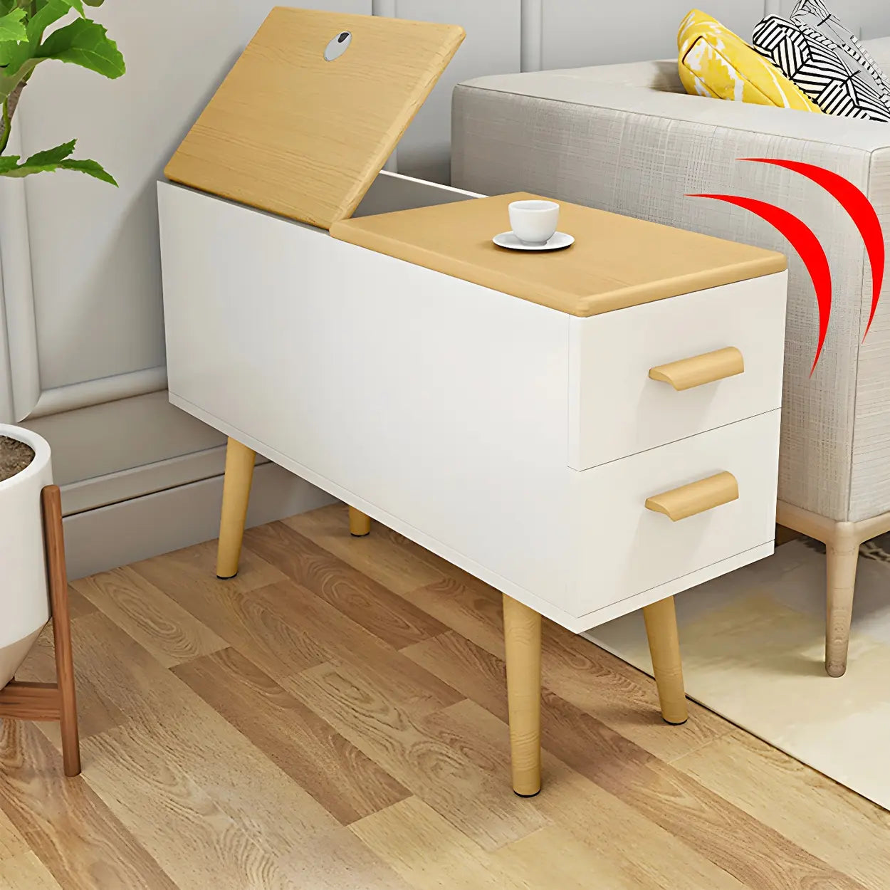 White Rectangular Wood Side Table with Drawers