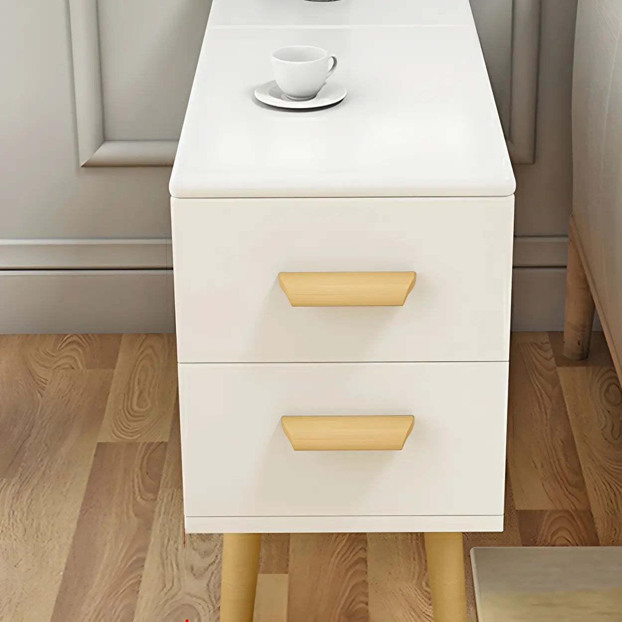 White Rectangular Wood Side Table with Drawers — Natural Wood/ White / 2