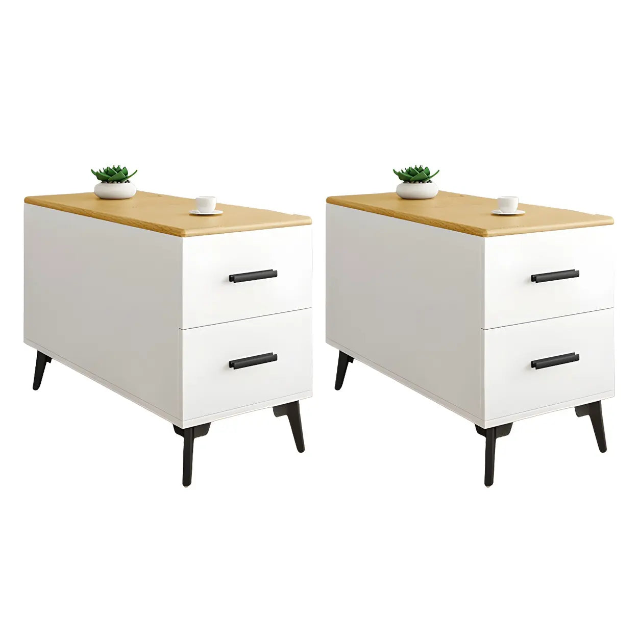 White Rectangular Wood Side Table with Drawers — White / 1
