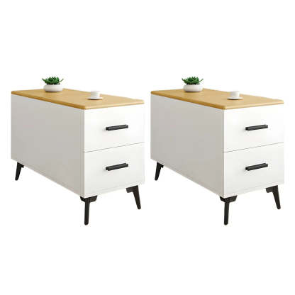 White Rectangular Wood Side Table with Drawers — White / 1