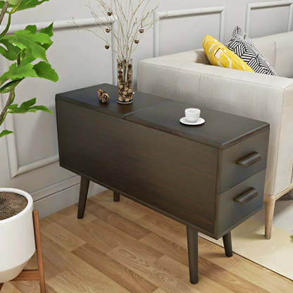 White Rectangular Wood Side Table with Drawers — Natural Finish / 1
