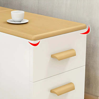 White Rectangular Wood Side Table with Drawers — Natural Finish / 2
