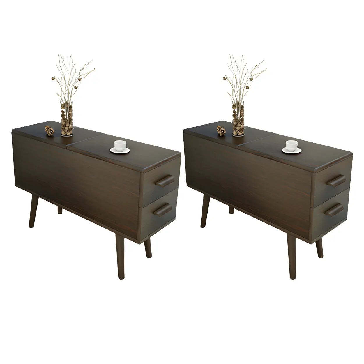 White Rectangular Wood Side Table with Drawers — Natural Wood/ White / 1