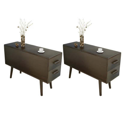 White Rectangular Wood Side Table with Drawers — Natural Wood/ White / 1