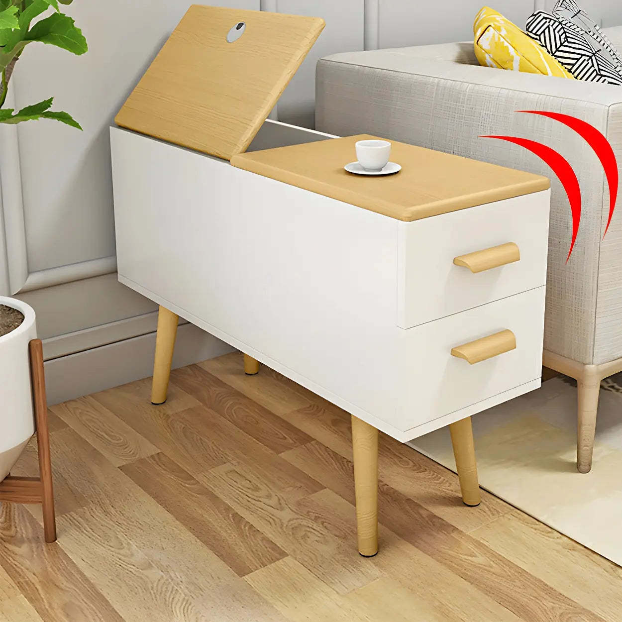 White Rectangular Wood Side Table with Drawers — White / 1
