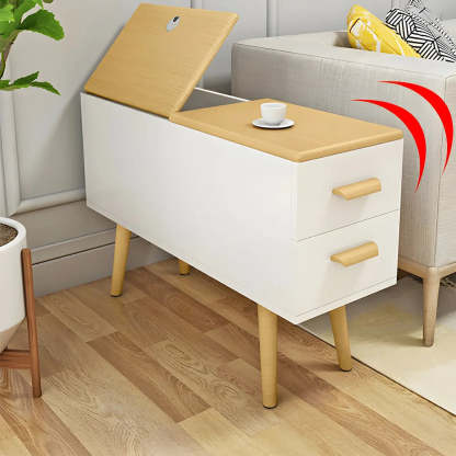 White Rectangular Wood Side Table with Drawers — White / 1