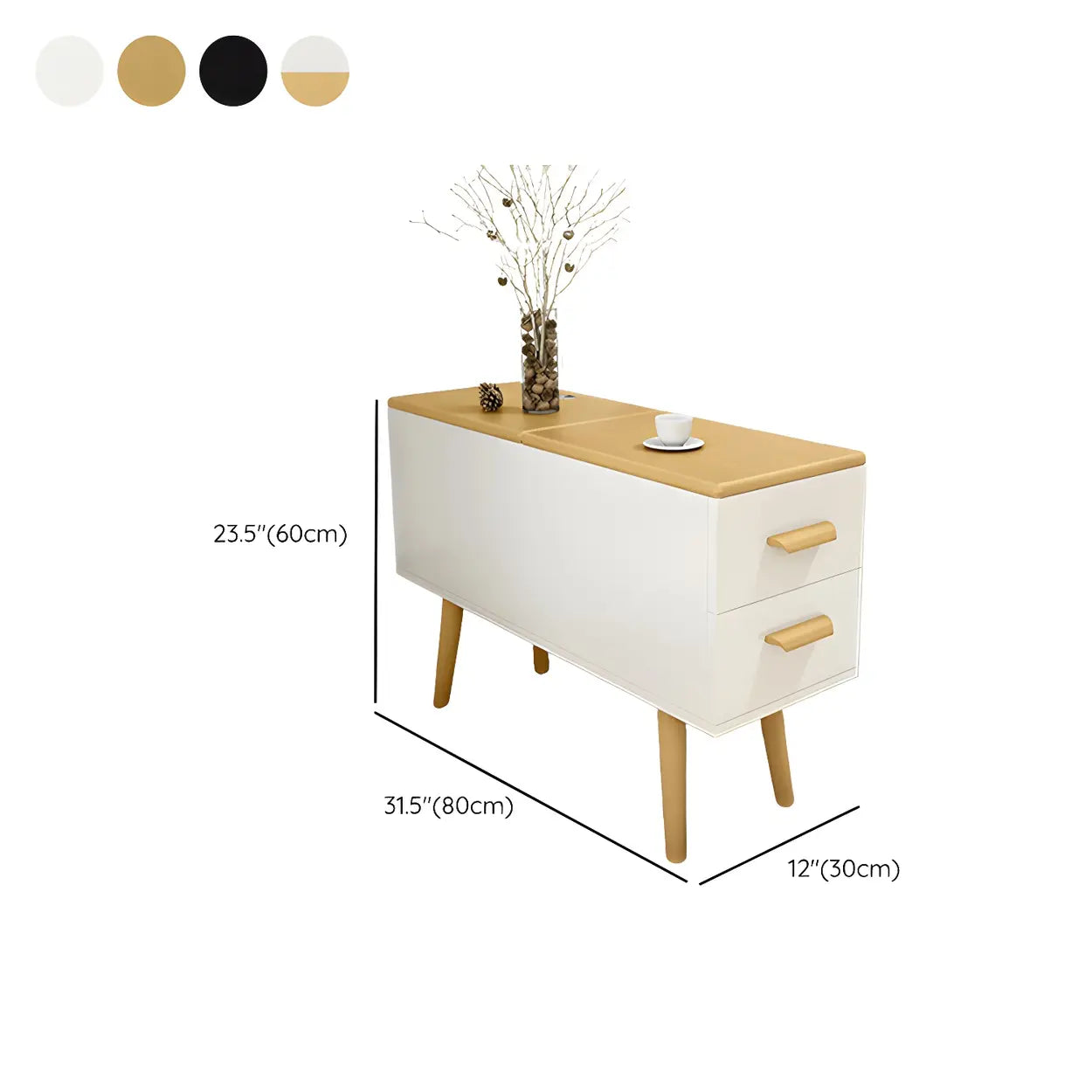 White Rectangular Wood Side Table with Drawers — Dark Walnut / 1