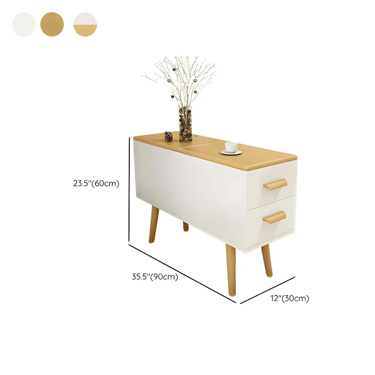 White Rectangular Wood Side Table with Drawers — Dark Walnut / 2