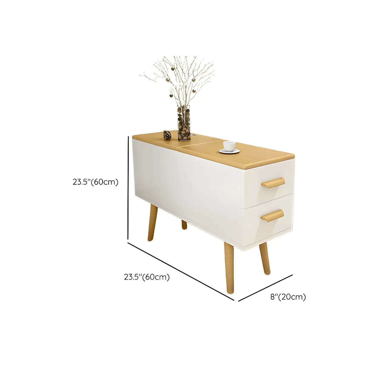 White Rectangular Wood Side Table with Drawers — Natural Wood/ White / 2