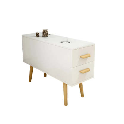 White Rectangular Wood Side Table with Drawers — White / 2