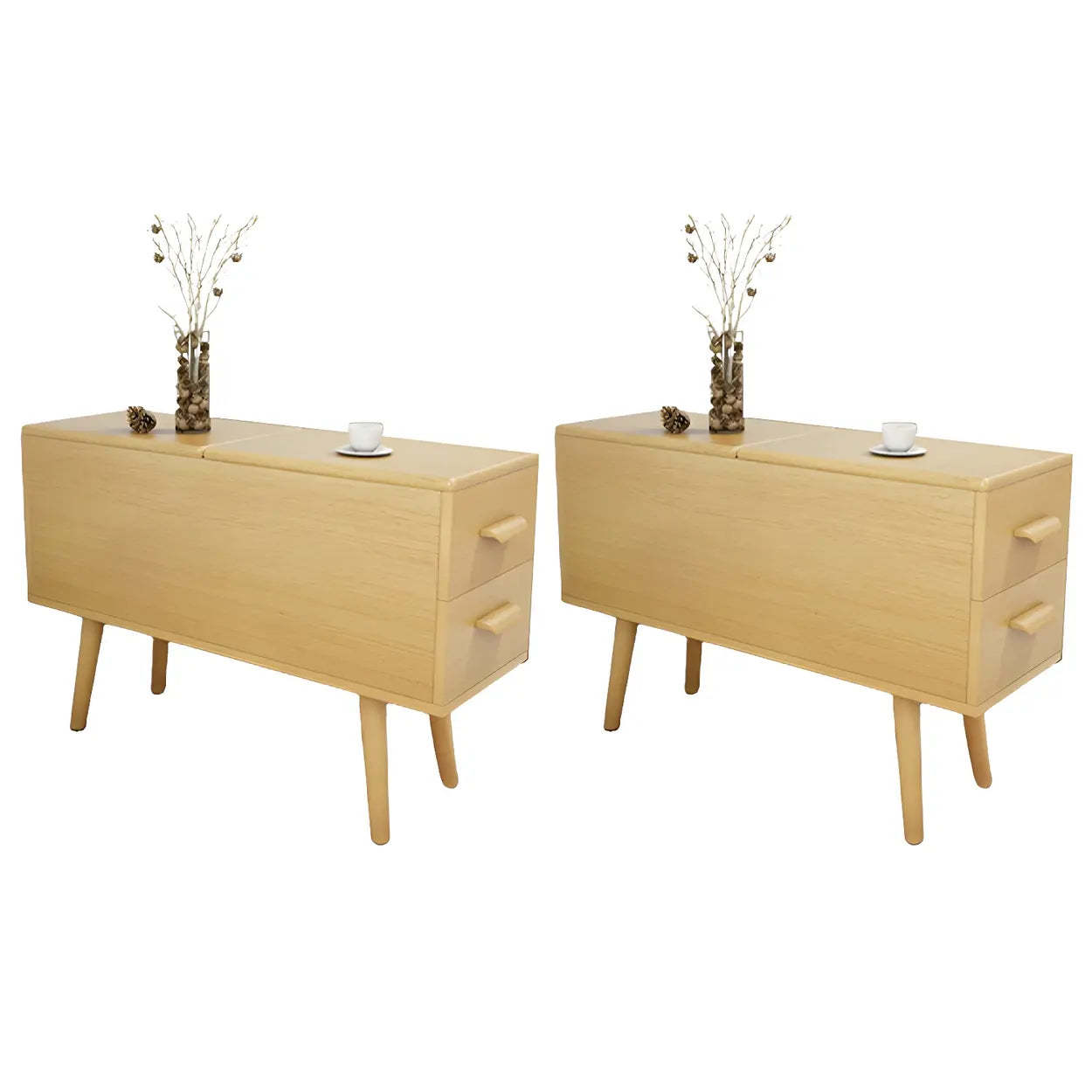 White Rectangular Wood Side Table with Drawers — Dark Walnut / 2