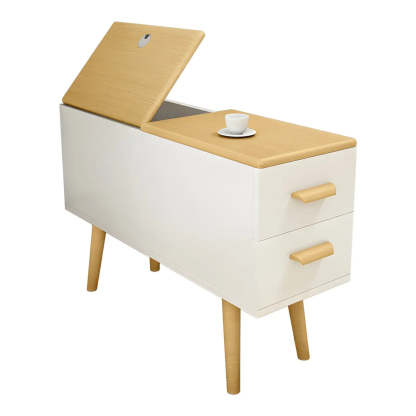 White Rectangular Wood Side Table with Drawers — White / 1