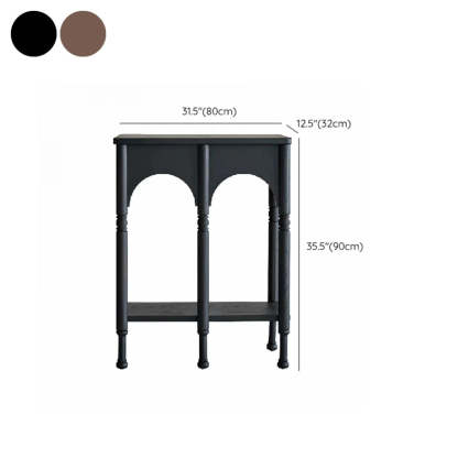 Brown Wood Rectangular Console Table with Shelves