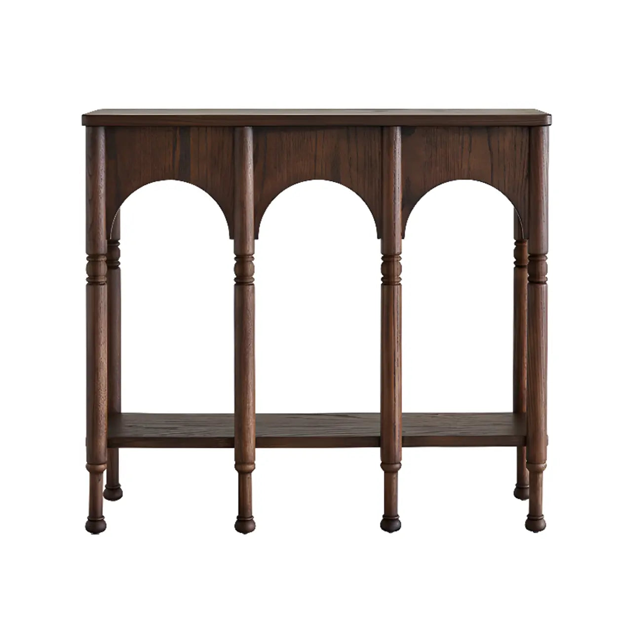 Brown Wood Rectangular Console Table with Shelves — Black