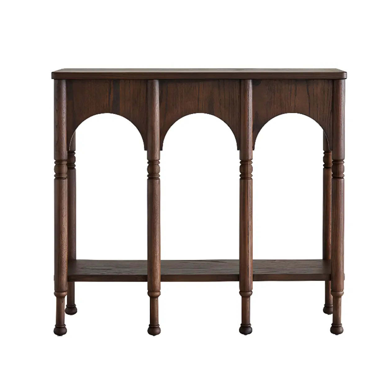 Brown Wood Rectangular Console Table with Shelves — Black