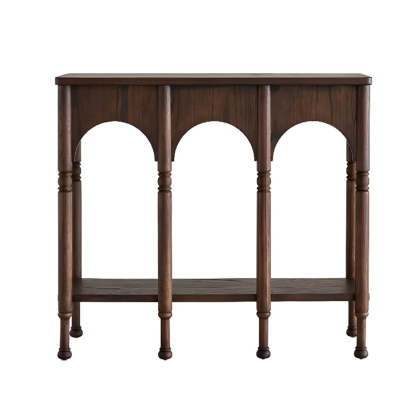 Brown Wood Rectangular Console Table with Shelves — Black