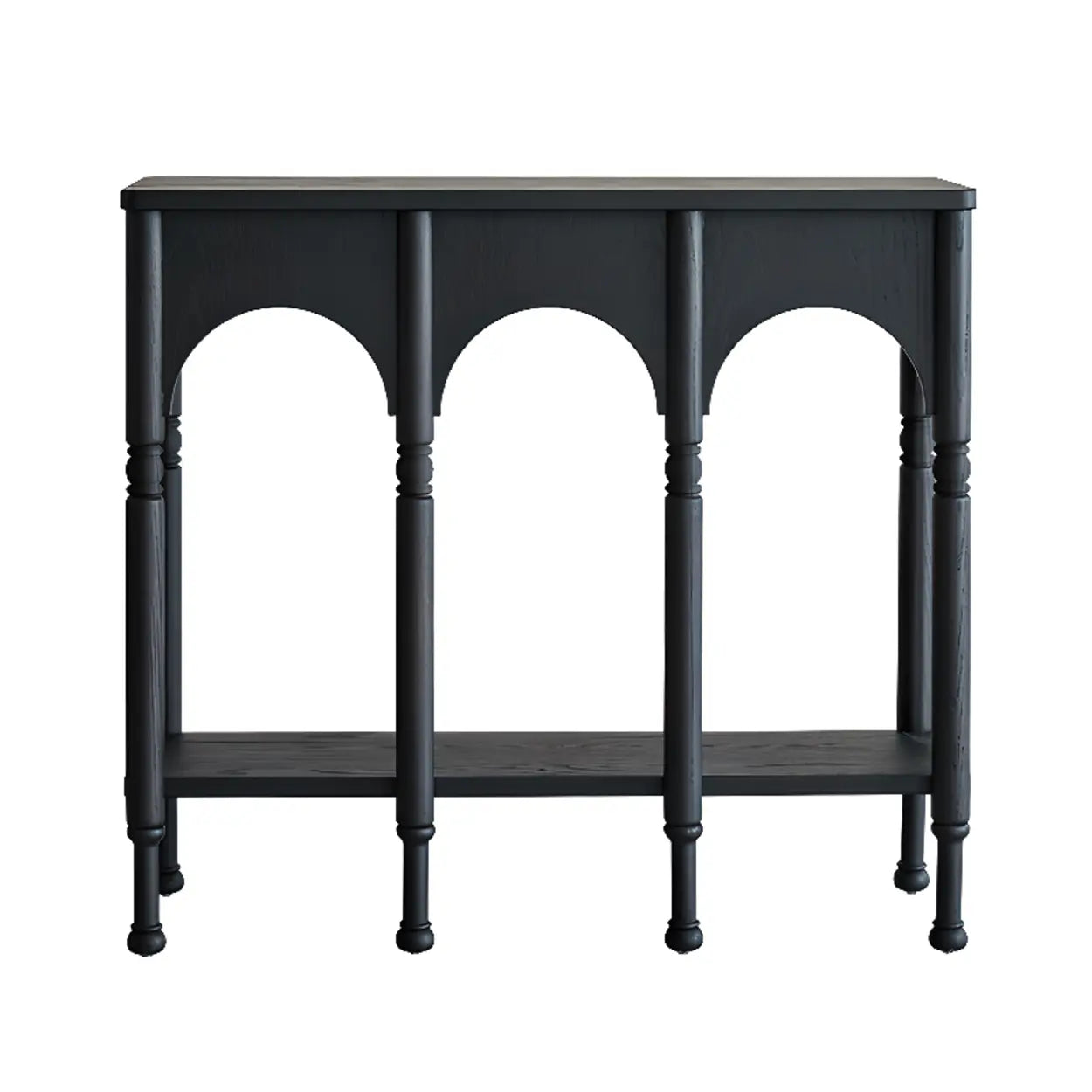 Brown Wood Rectangular Console Table with Shelves — Brown