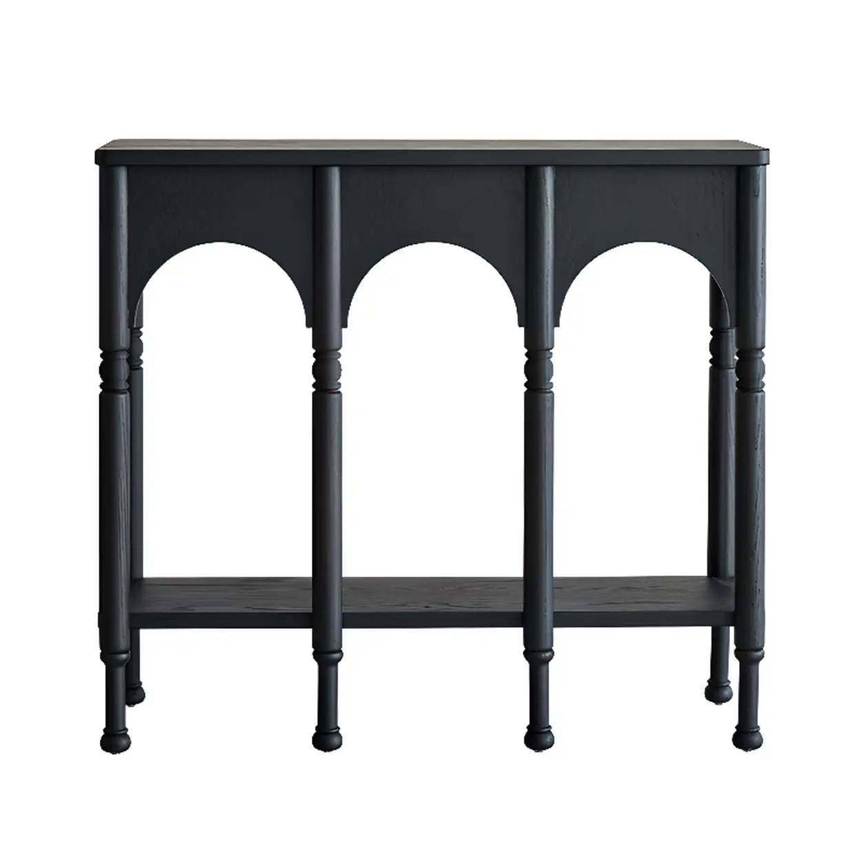Brown Wood Rectangular Console Table with Shelves — Brown