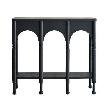 Brown Wood Rectangular Console Table with Shelves — Brown