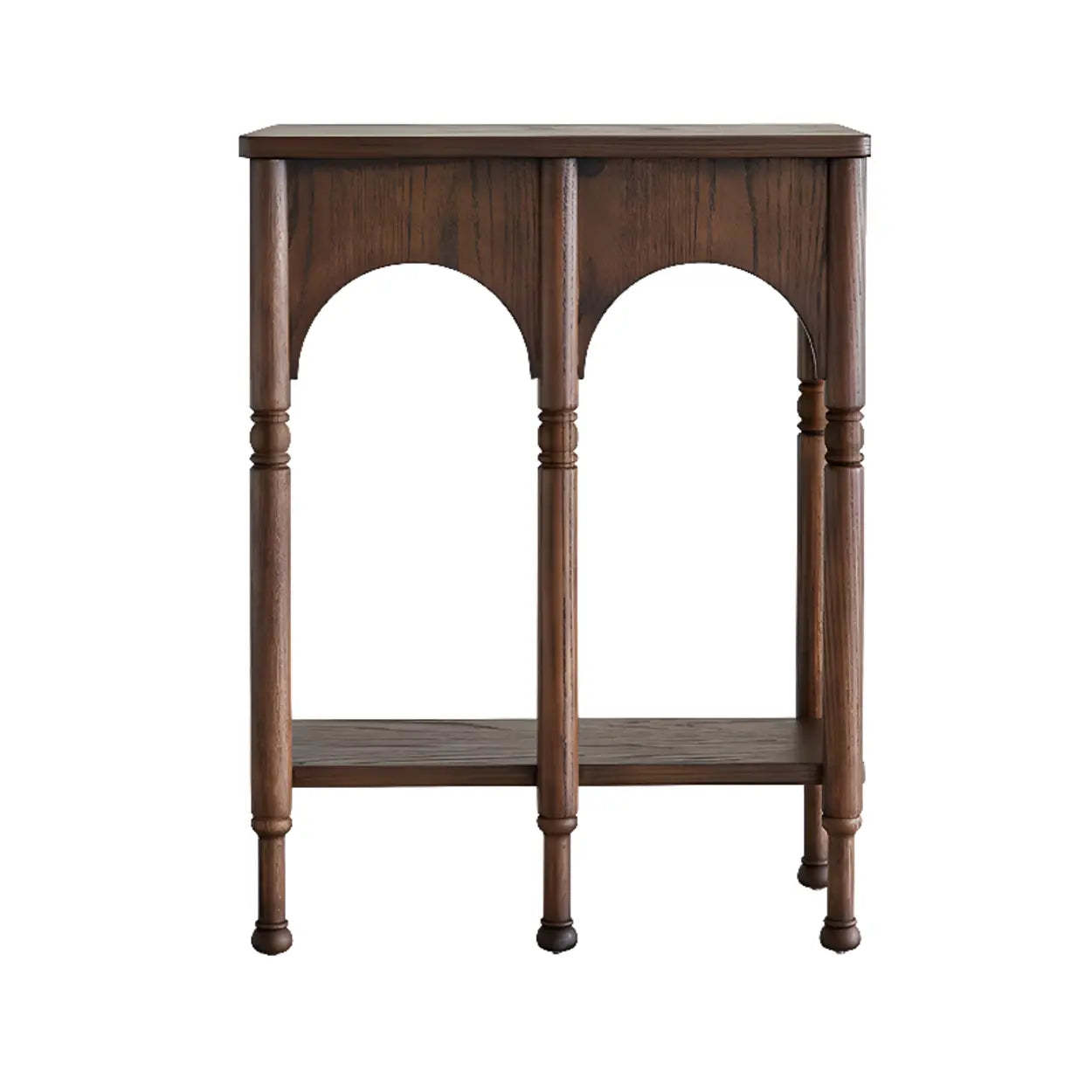 Brown Wood Rectangular Console Table with Shelves