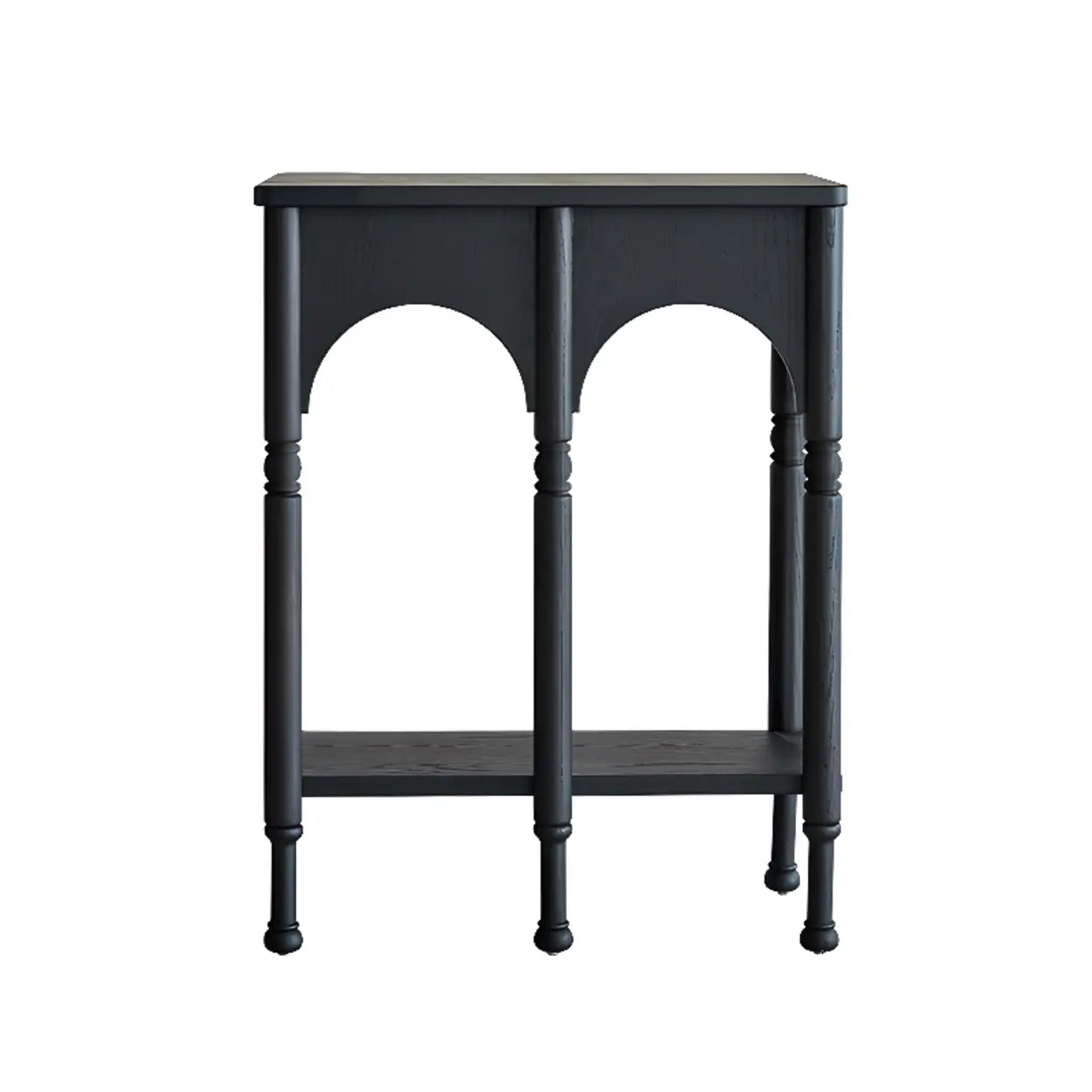 Brown Wood Rectangular Console Table with Shelves