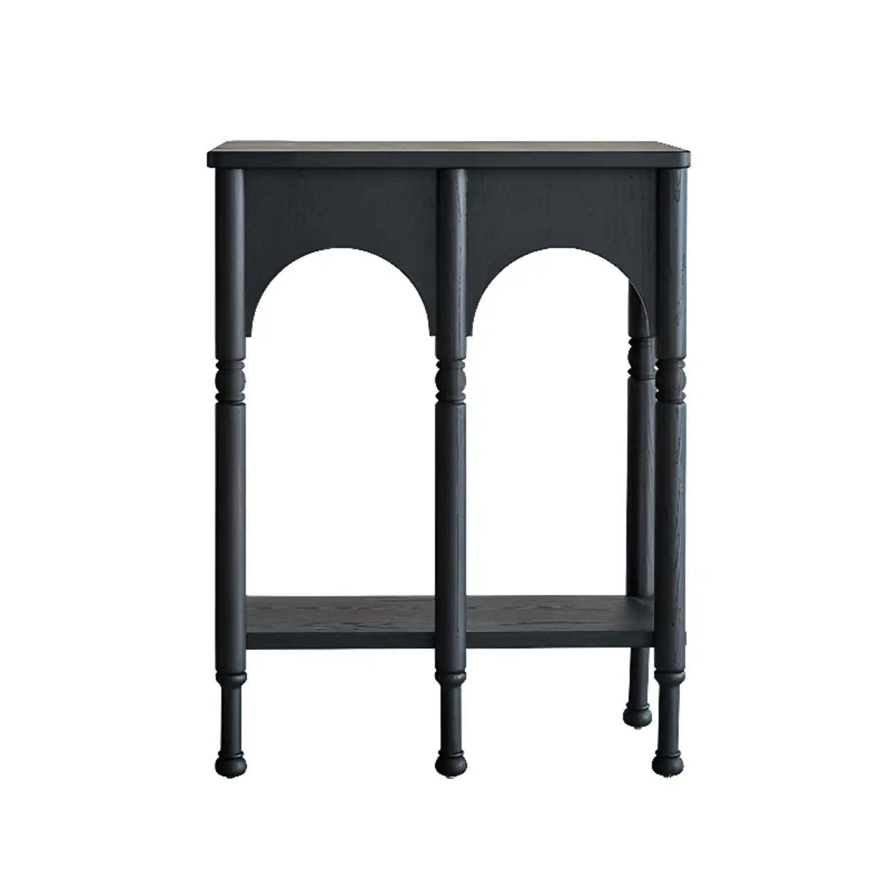 Brown Wood Rectangular Console Table with Shelves
