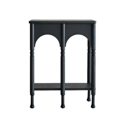 Brown Wood Rectangular Console Table with Shelves