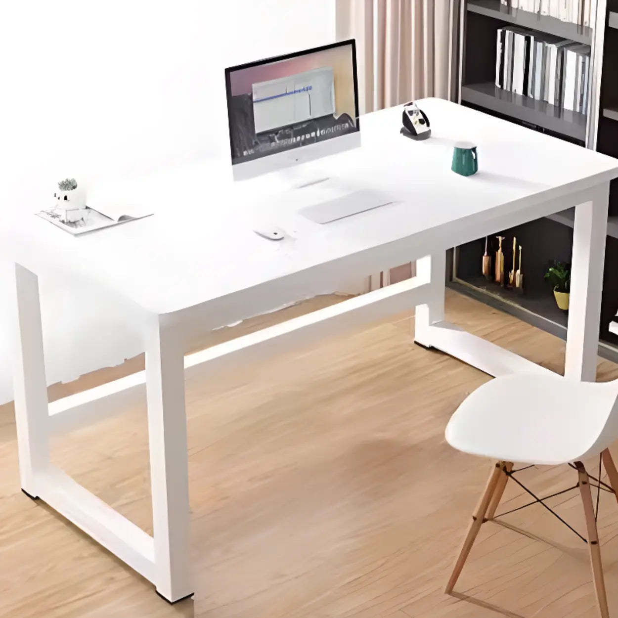 Rectangular Wood Computer Desk — White / Table Only