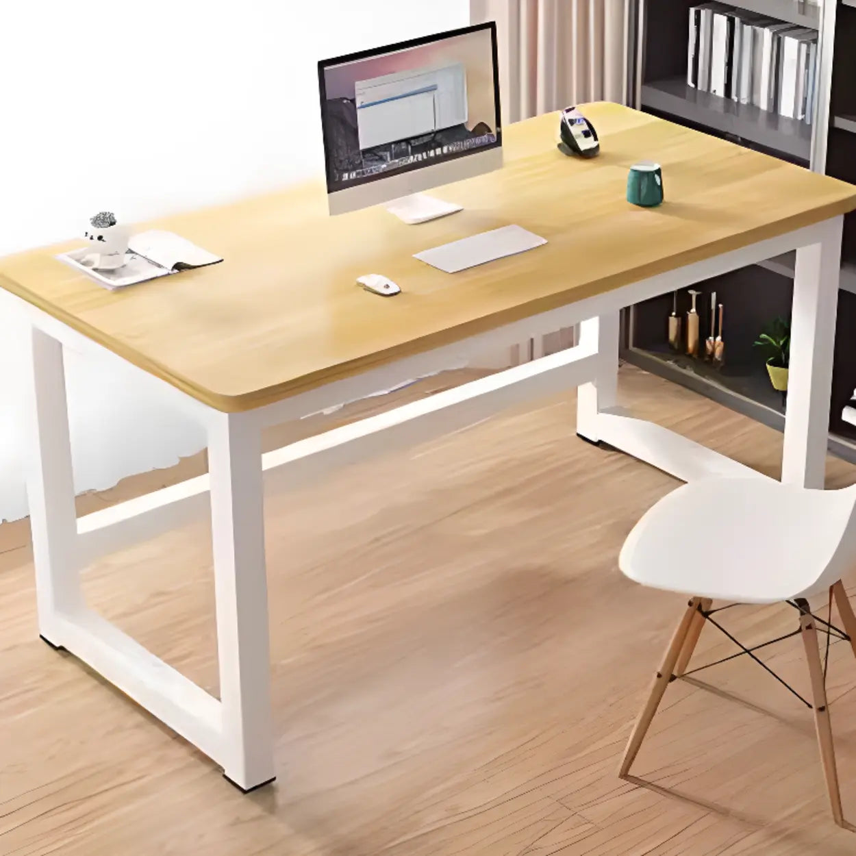 Rectangular Wood Computer Desk — Light Walnut / Table Only
