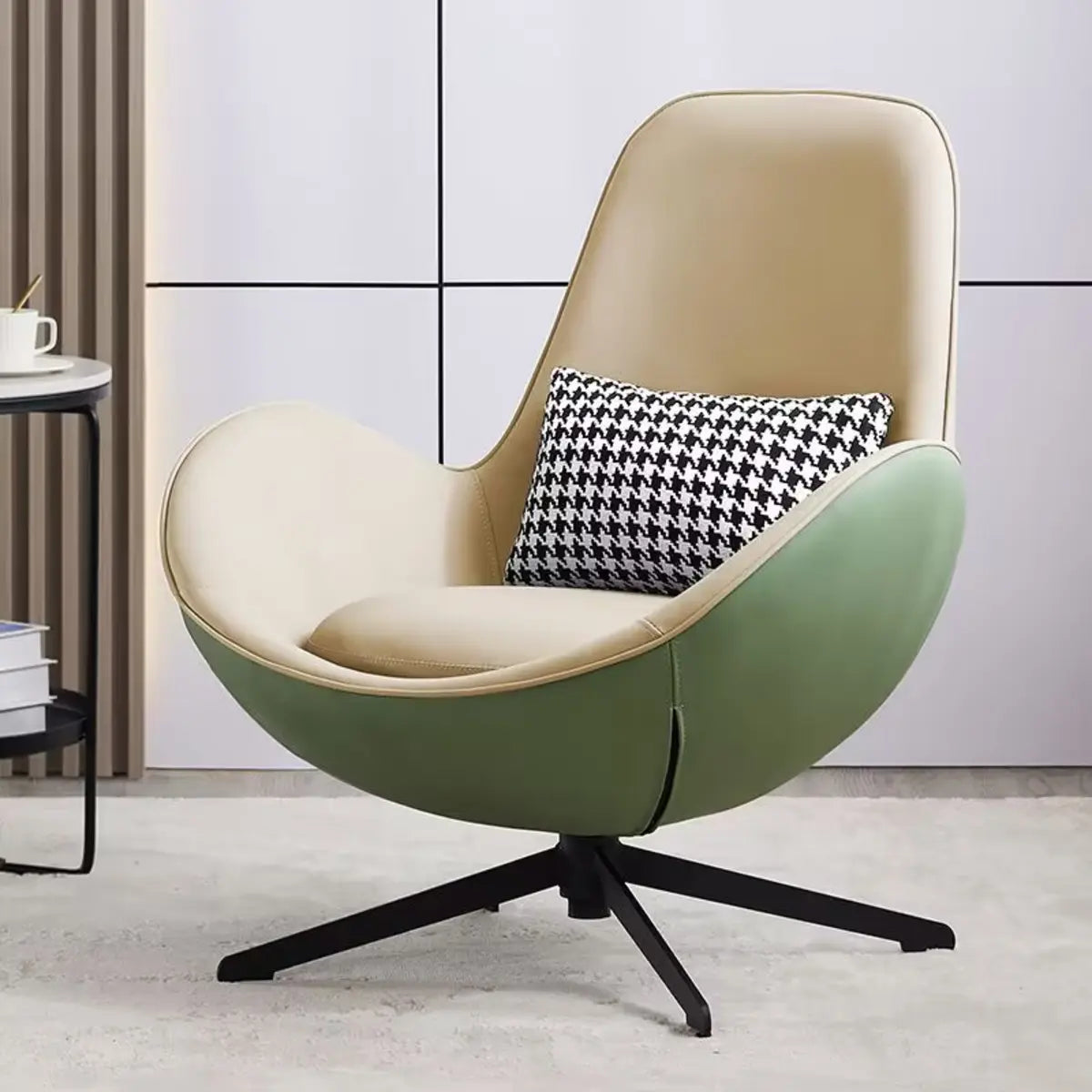 Red Brown Leather Flared-Arm Stick-Base Accent Chair — Gray-White / Anti Cat Scratch Leather