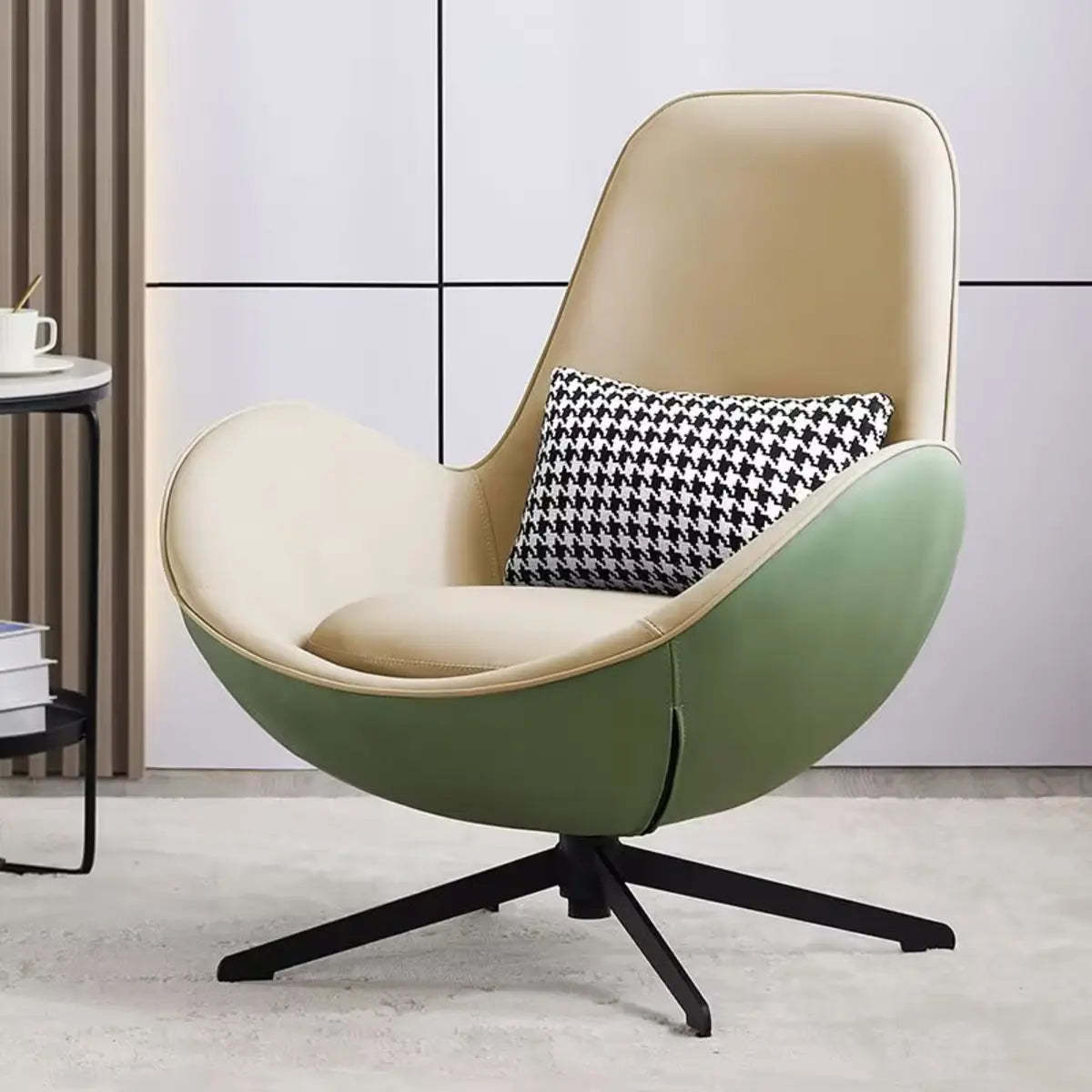 Red Brown Leather Flared-Arm Stick-Base Accent Chair — Gray-White / Anti Cat Scratch Leather
