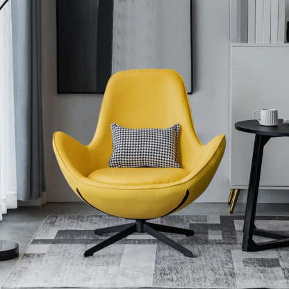 Red Brown Leather Flared-Arm Stick-Base Accent Chair — Gray-Yellow / Microfiber Leather