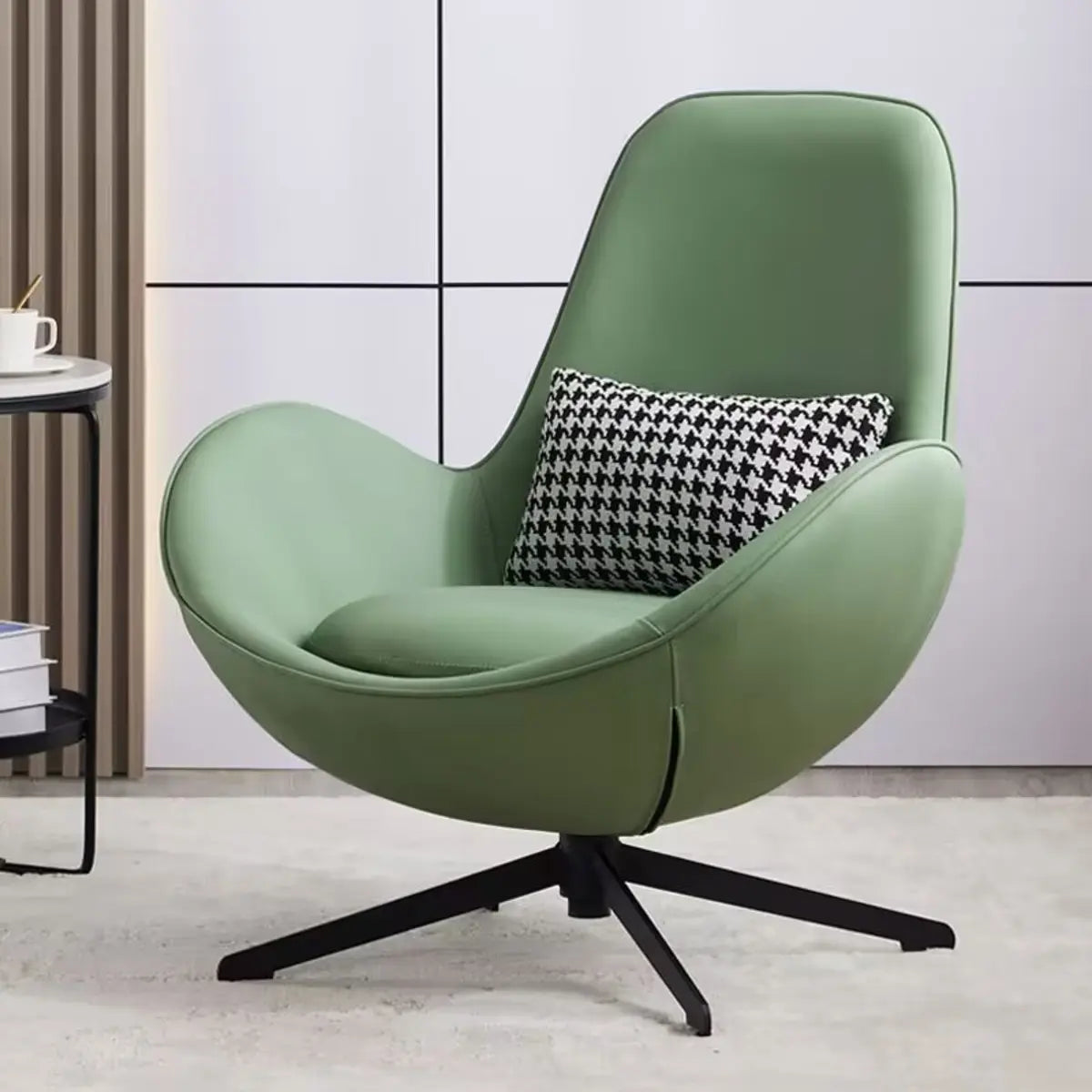Red Brown Leather Flared-Arm Stick-Base Accent Chair — Green-White / Anti Cat Scratch Leather