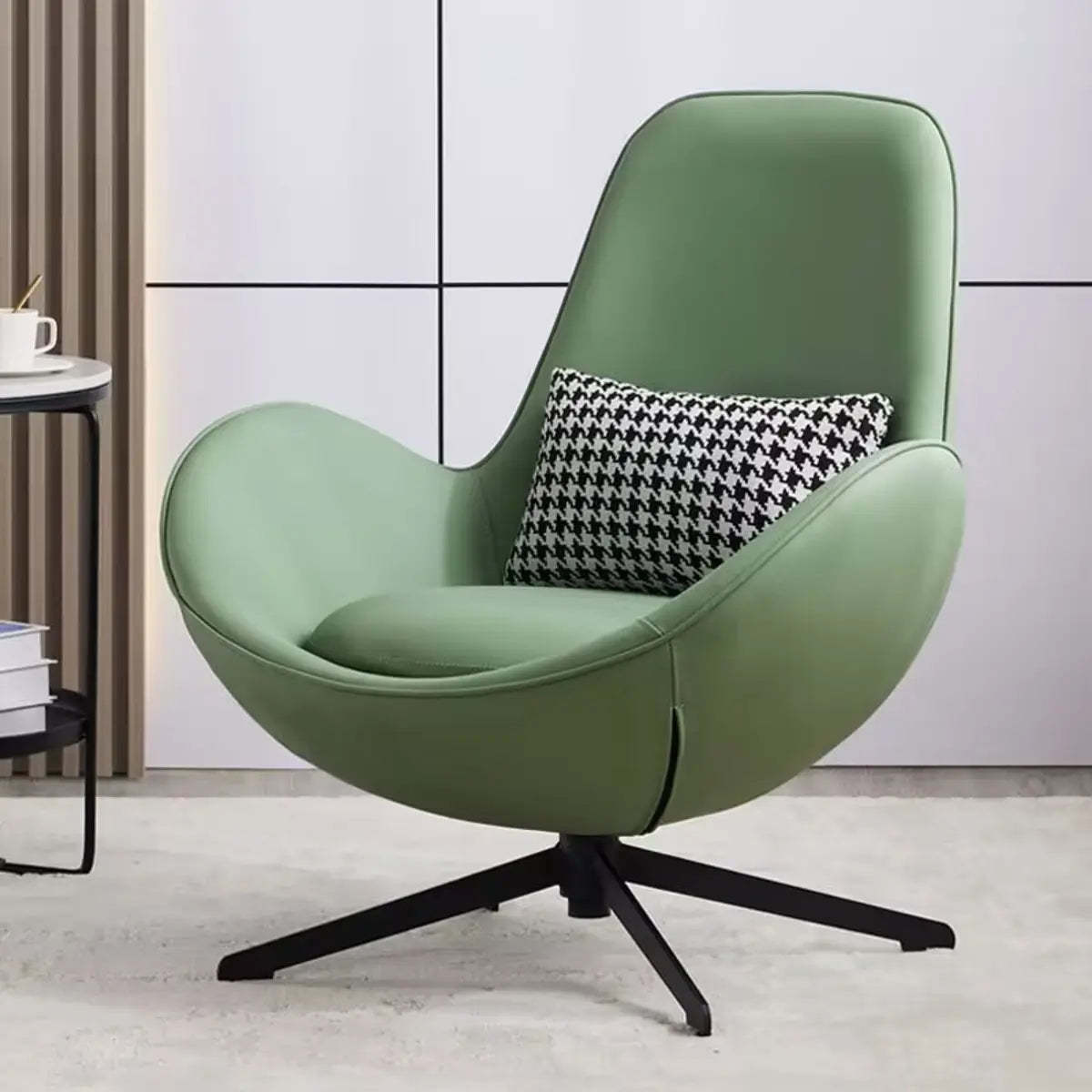 Red Brown Leather Flared-Arm Stick-Base Accent Chair — Green-White / Anti Cat Scratch Leather