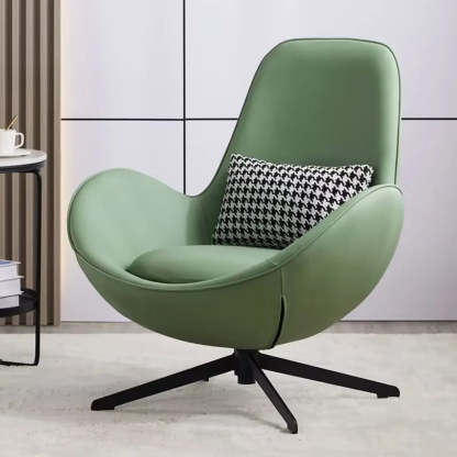 Red Brown Leather Flared-Arm Stick-Base Accent Chair — Green-White / Anti Cat Scratch Leather