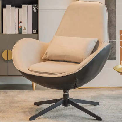 Red Brown Leather Flared-Arm Stick-Base Accent Chair — Green-White / Microfiber Leather