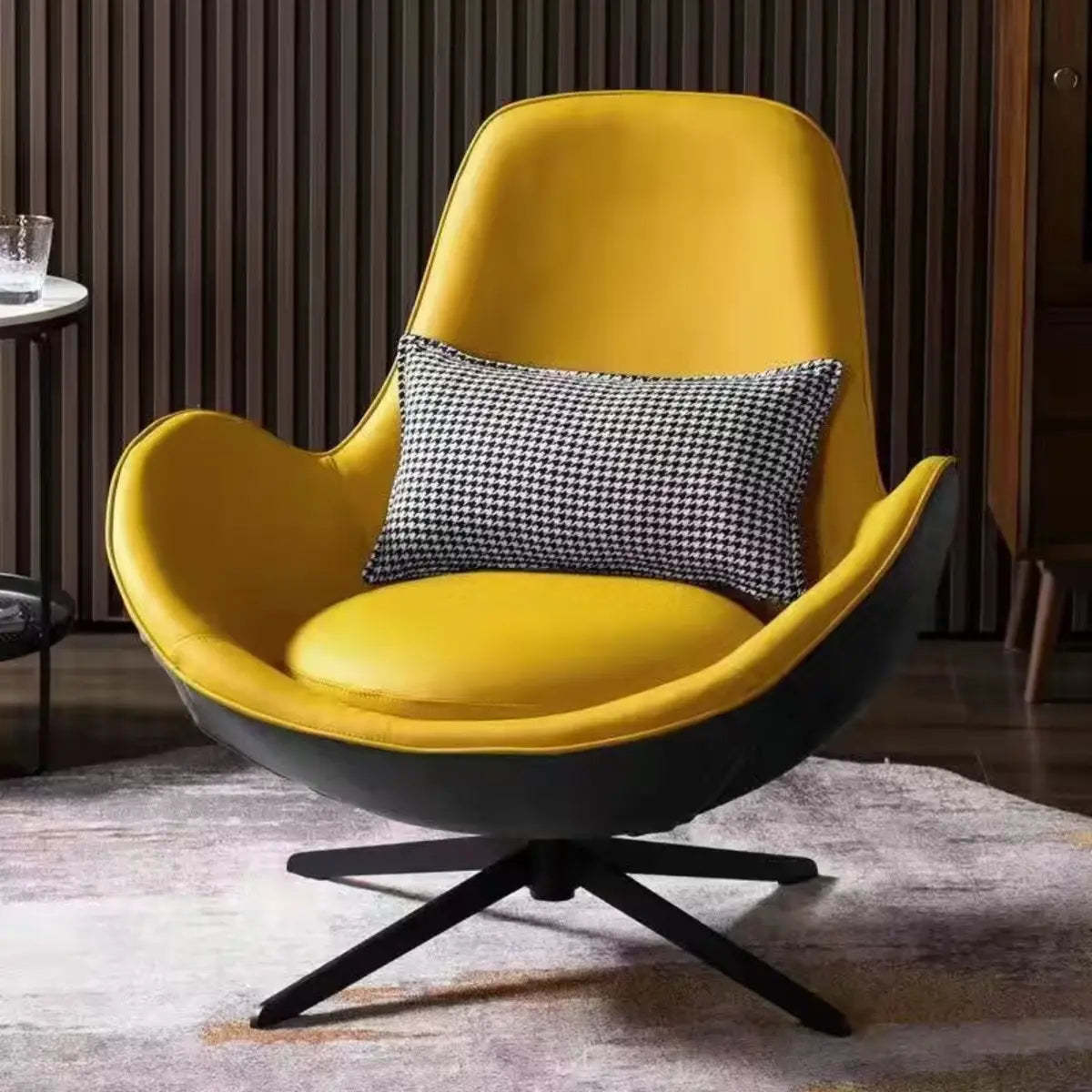 Red Brown Leather Flared-Arm Stick-Base Accent Chair — Grey / Anti Cat Scratch Leather