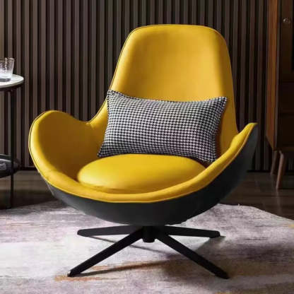 Red Brown Leather Flared-Arm Stick-Base Accent Chair — Grey / Anti Cat Scratch Leather