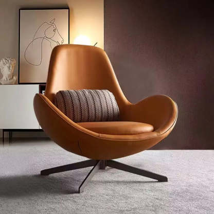 Red Brown Leather Flared-Arm Stick-Base Accent Chair — Black / Anti Cat Scratch Leather