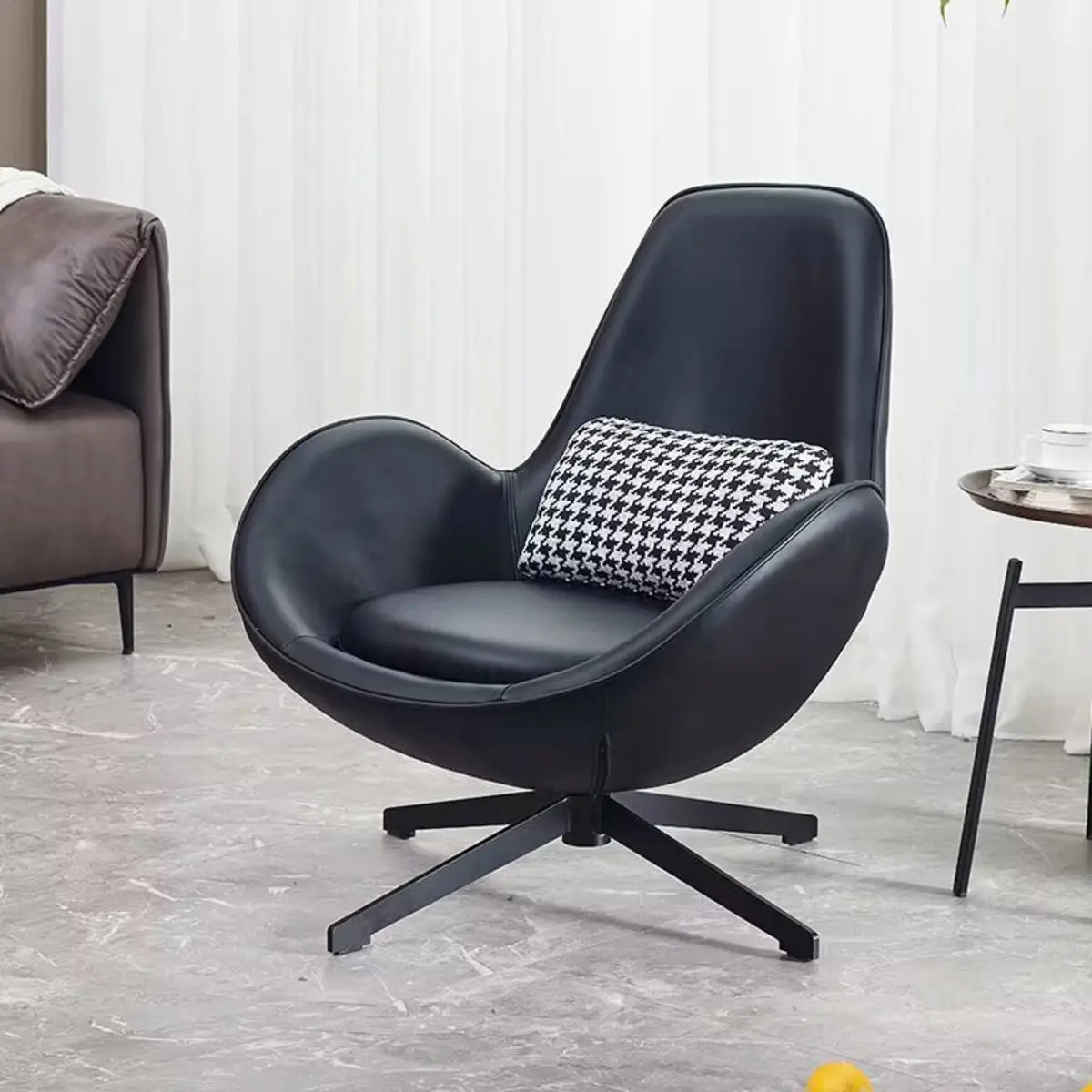 Red Brown Leather Flared-Arm Stick-Base Accent Chair — Black / Microfiber Leather