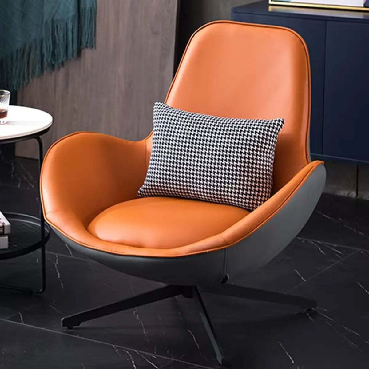 Red Brown Leather Flared-Arm Stick-Base Accent Chair — Lemon Yellow / Anti Cat Scratch Leather