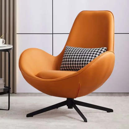 Red Brown Leather Flared-Arm Stick-Base Accent Chair — Lemon Yellow / Microfiber Leather