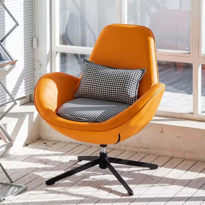 Red Brown Leather Flared-Arm Stick-Base Accent Chair — Light Blue / Anti Cat Scratch Leather