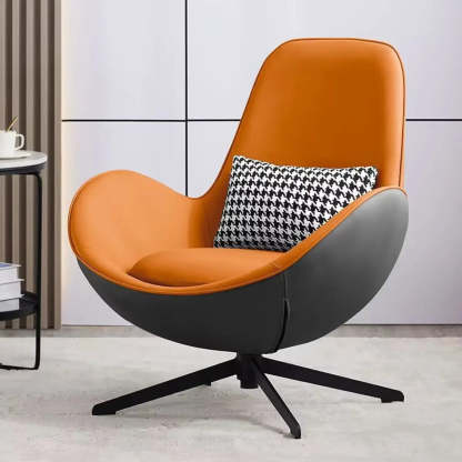 Red Brown Leather Flared-Arm Stick-Base Accent Chair — Light Blue / Microfiber Leather