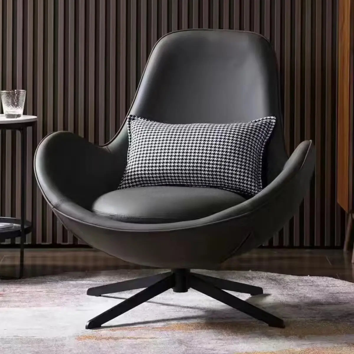 Red Brown Leather Flared-Arm Stick-Base Accent Chair — Light Gray/ Orange / Anti Cat Scratch Leather