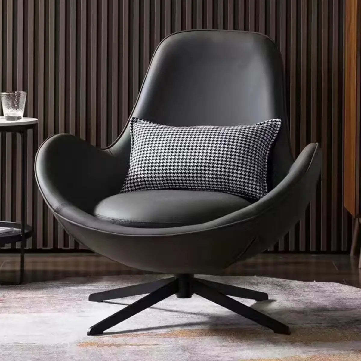 Red Brown Leather Flared-Arm Stick-Base Accent Chair — Light Gray/ Orange / Anti Cat Scratch Leather